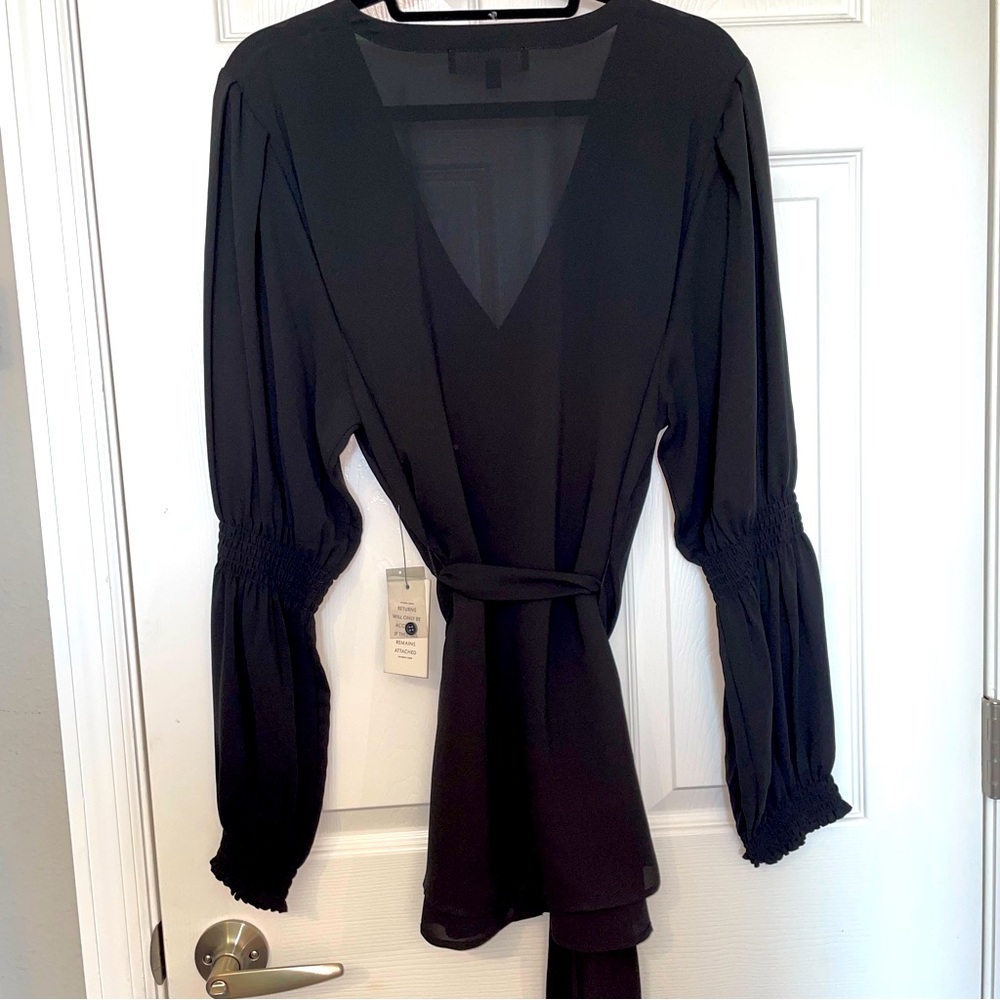 Eloquii black blouse with sash and arm detail, size 20, NWT